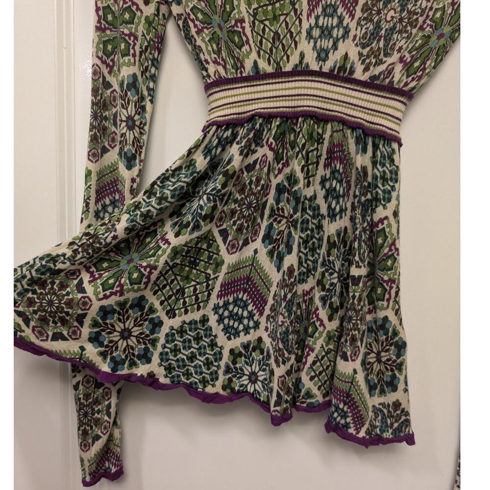 Gucci Lightweight Cashmere Babydoll Sweater Colorful Snowflakes‎ Y2K *Flaws - Picture 5 of 9